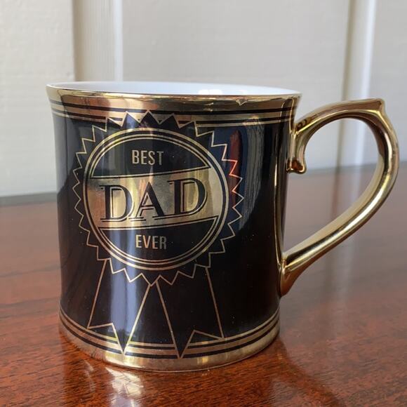 Rosanna BEST DAD EVER Gold on Black Coffee Mug PRISTINE! - Picture 1 of 8